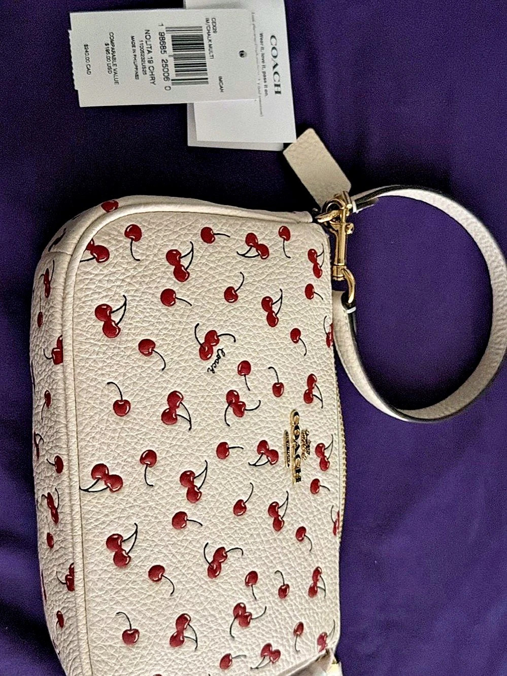Coach Nolita 19 With Cherry Print Crossbody Bag Cream & Red NWT